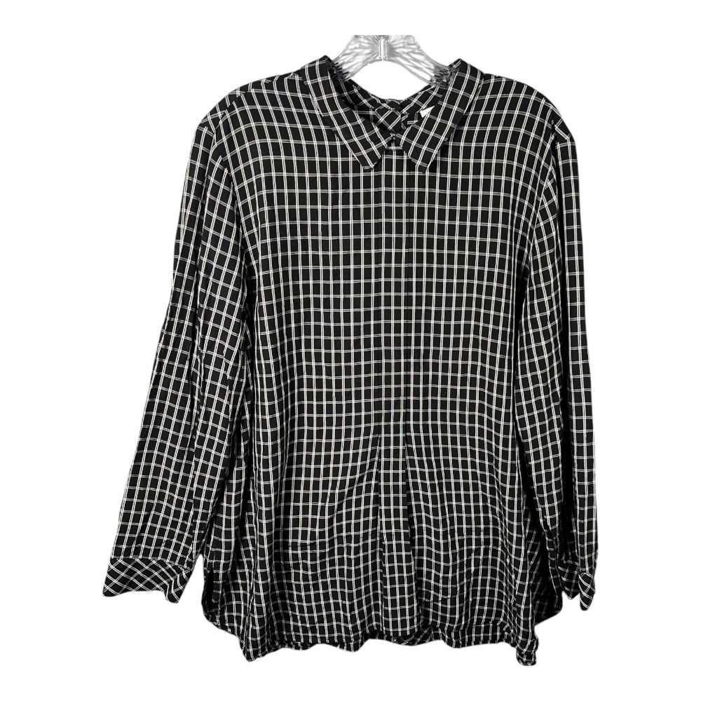 J Jill Plaid Blouse Womens Sz XL Shirt Long Sleeve Rayon Top‎ Career Casual